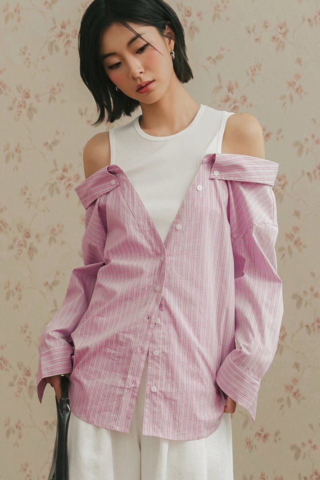 HARKIN FAUX TWO-PIECE CHECKS SHIRT IN PINK