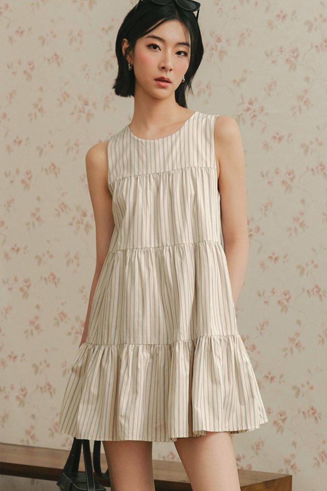 MARLOW STRIPE PLAYSUIT DRESS IN CHALK