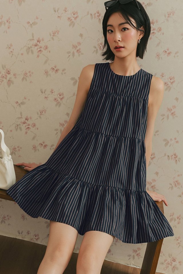 MARLOW STRIPE PLAYSUIT DRESS IN NAVY