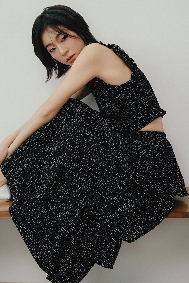 ODIE POLKA DOT TIERED MAXI IN BLACK