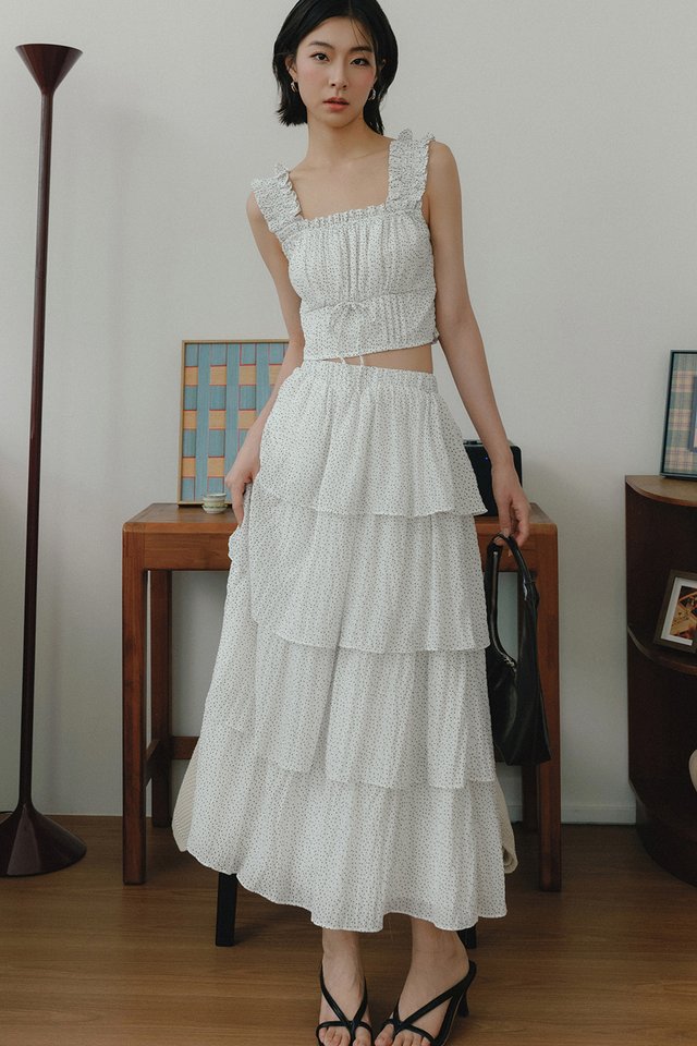 ODIE POLKA DOT TIERED MAXI IN WHITE