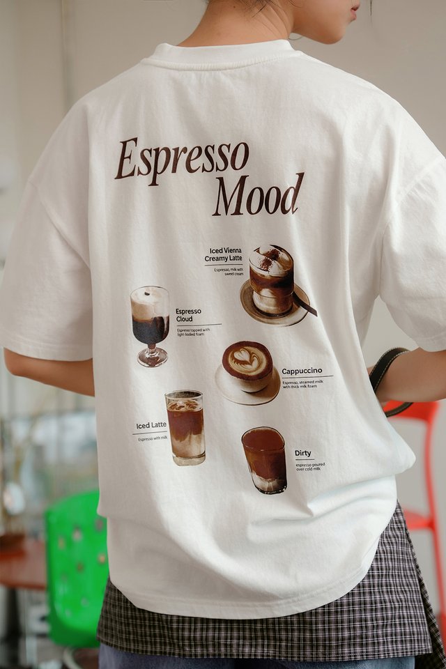 ESPRESSO MOOD UNISEX TEE IN WHITE