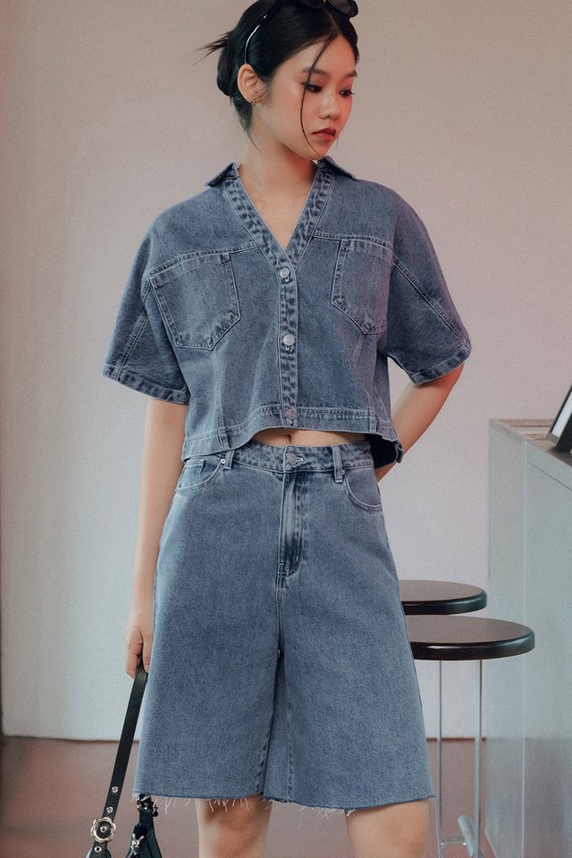 MACEE DENIM BERMS IN MID WASH