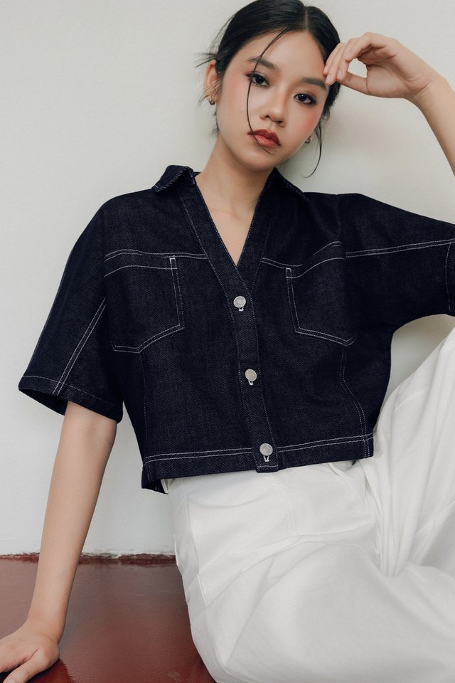 MACEE DENIM TOP IN DARK WASH