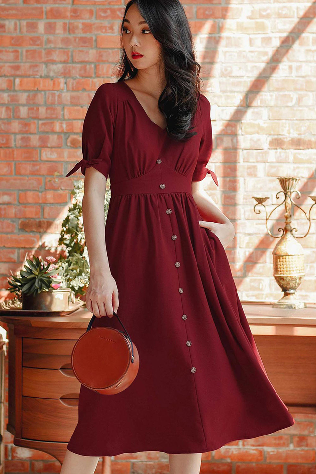 SONIA LINEN MIDI IN RED