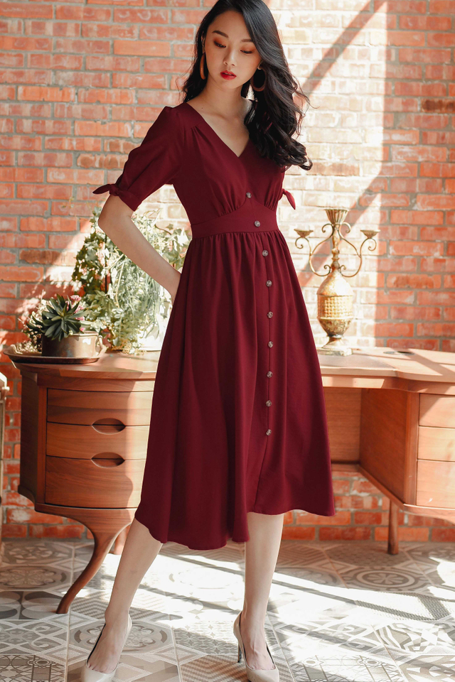 SONIA LINEN MIDI IN RED