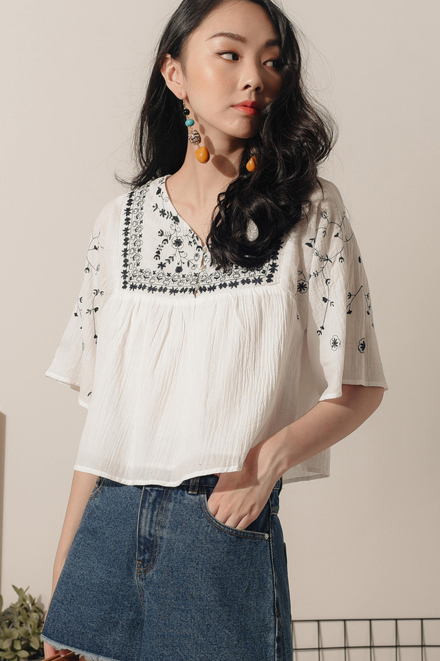 *RESTOCKED* JOLIE EMBROIDERY TOP IN WHITE
