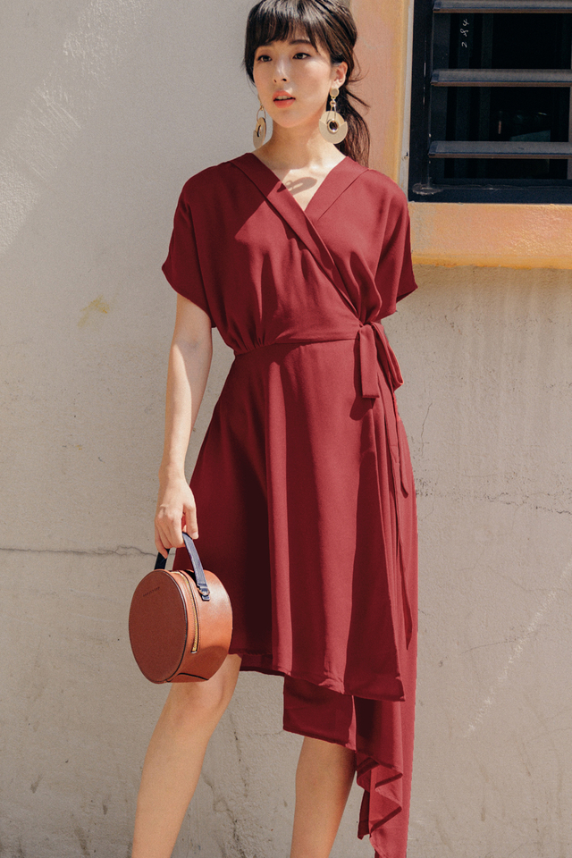 EMMY WRAP DRESS IN ROSE RED