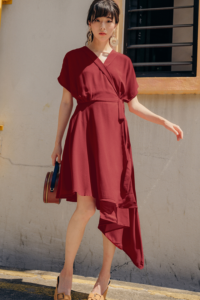 EMMY WRAP DRESS IN ROSE RED