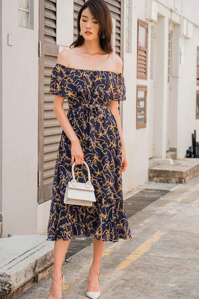 ANISE OFF SHOULDER MIDI IN NAVY