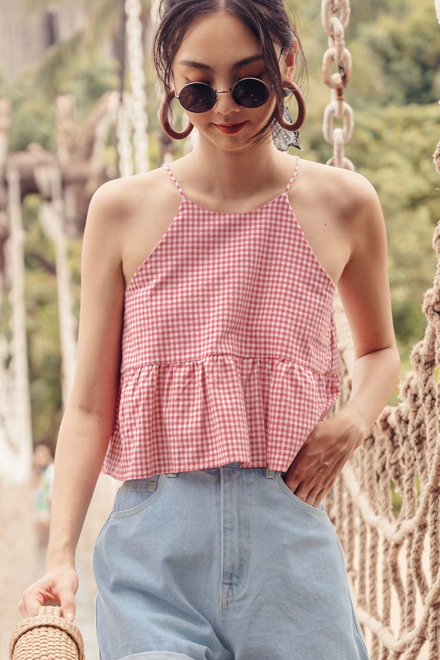GINGHAM BABYDOLL TOP IN PINK