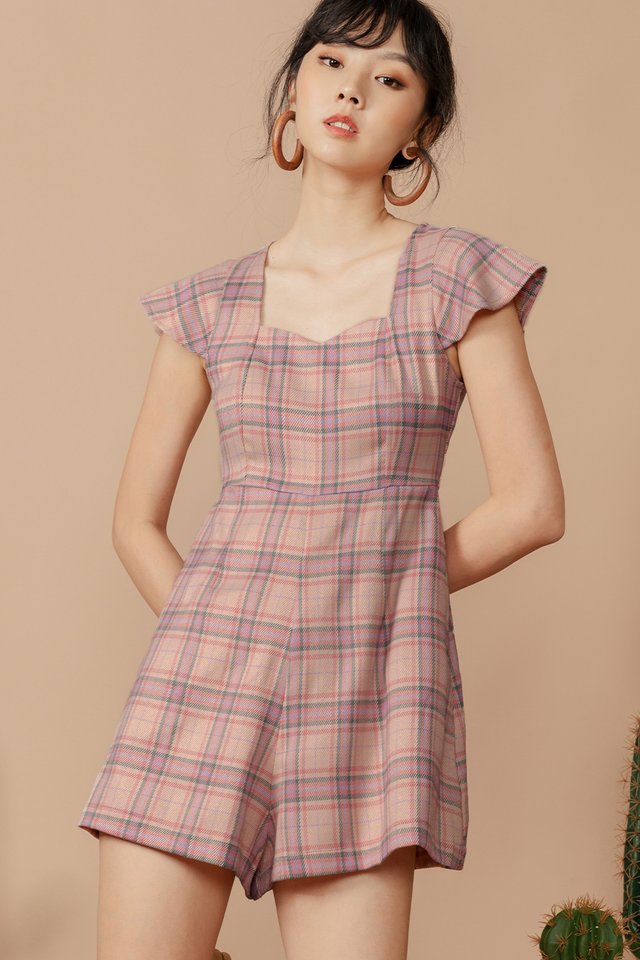 JULIA CHECKED PLAYSUIT IN PINK