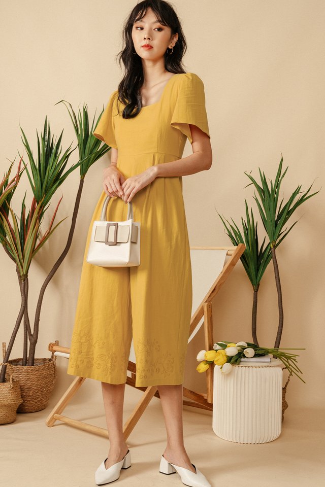 NILO EMBROIDERY JUMPSUIT IN MUSTARD