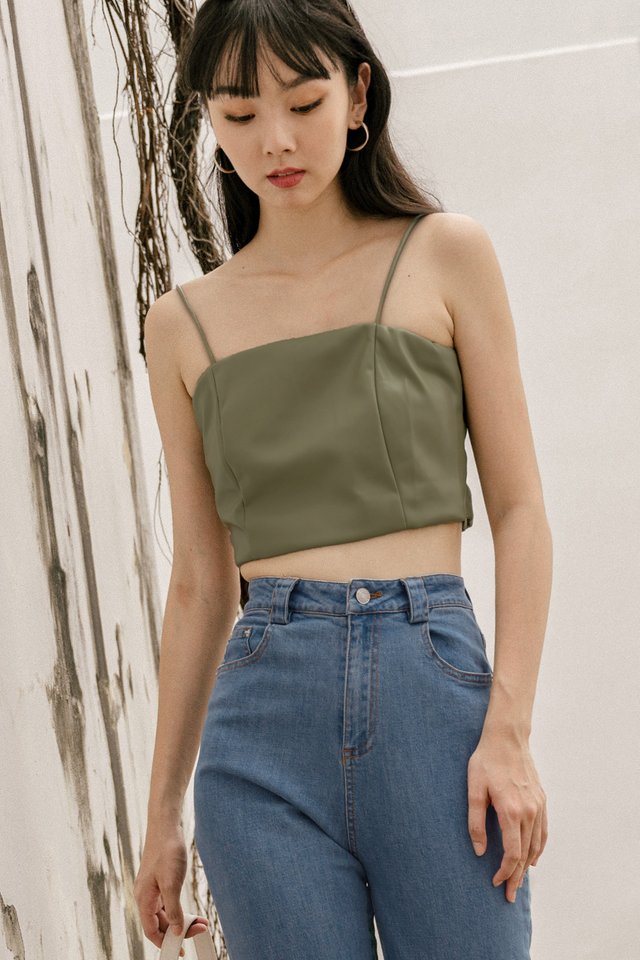 BREA LEATHER TOP IN SAGE