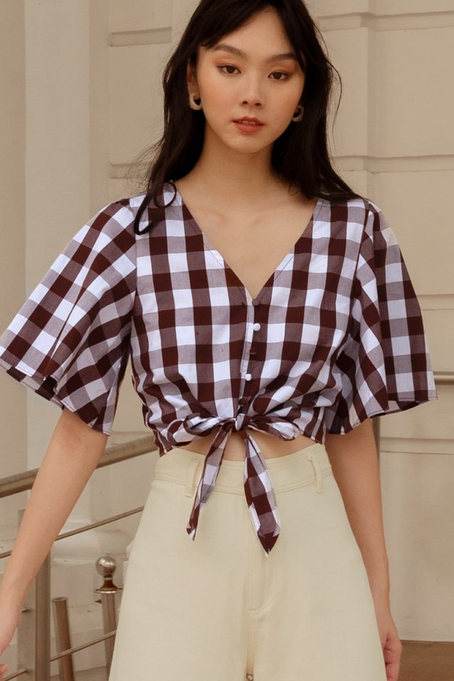 CALLEE GINGHAM TOP IN CHOCOLATE