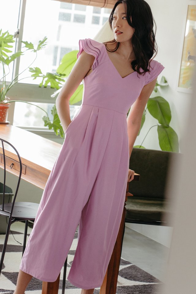 GAIL RUFFLE JUMPSUIT IN LILAC PINK
