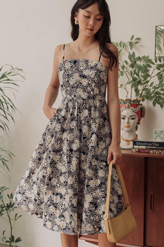 HOMER EMBROIDERY MIDI IN NAVY