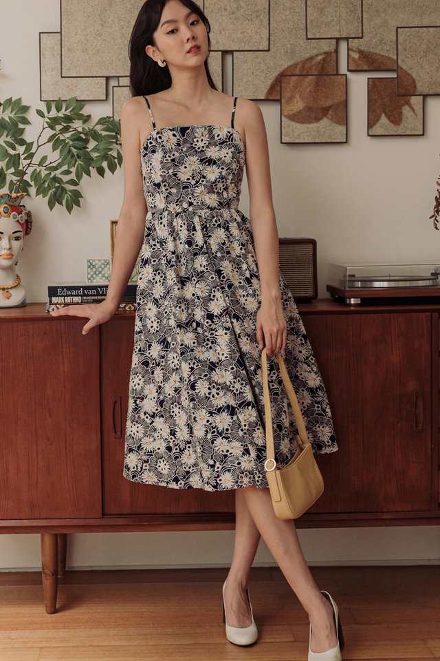 HOMER EMBROIDERY MIDI IN NAVY