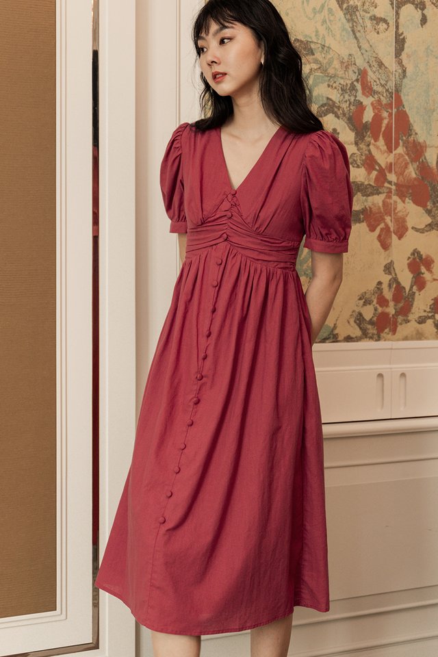 LEAH LINEN MIDI IN ROSE RED