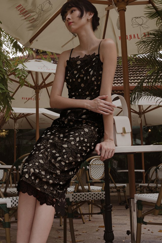 ADRIEL CROCHET SHEATH MIDI IN BLACK