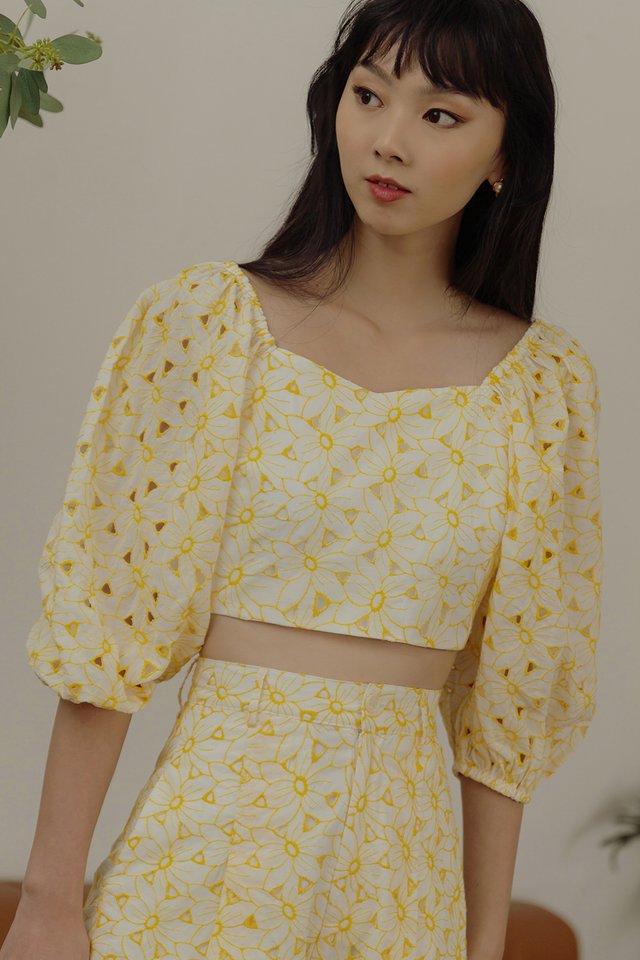 ADELLE EMBROIDERY TOP IN YELLOW
