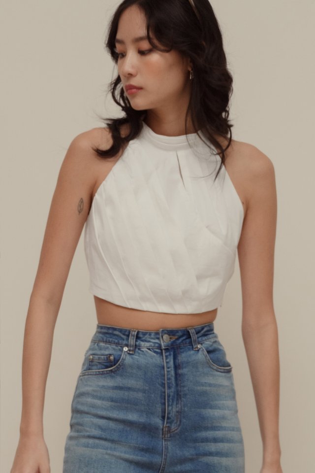ABE PLEAT TOP IN WHITE