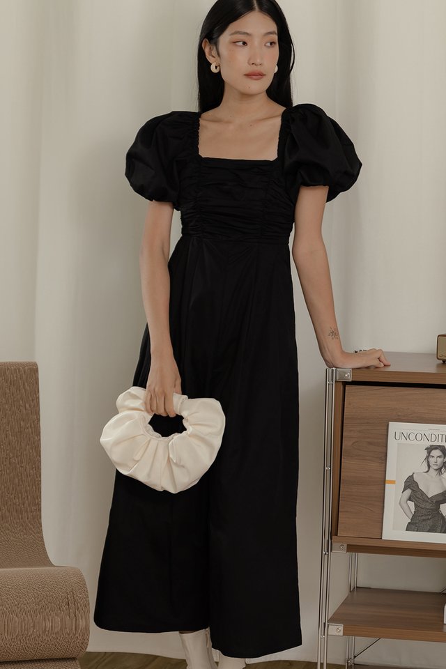 AMIERA RUCHED JUMPSUIT IN BLACK