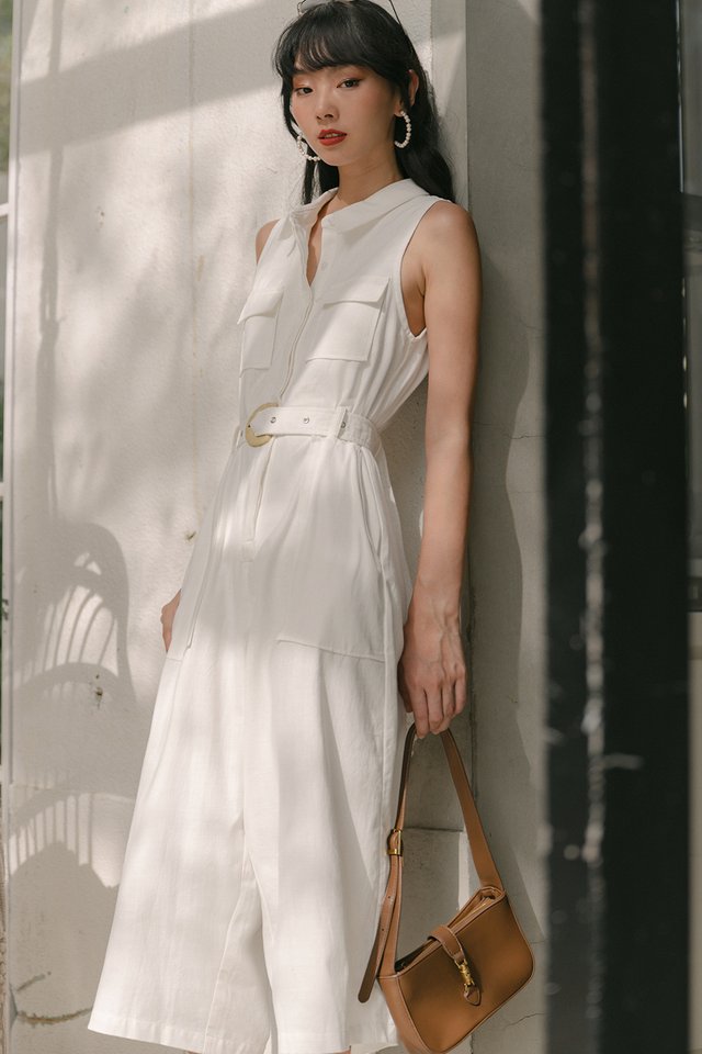 HENLEY BELTED JUMPSUIT IN WHITE