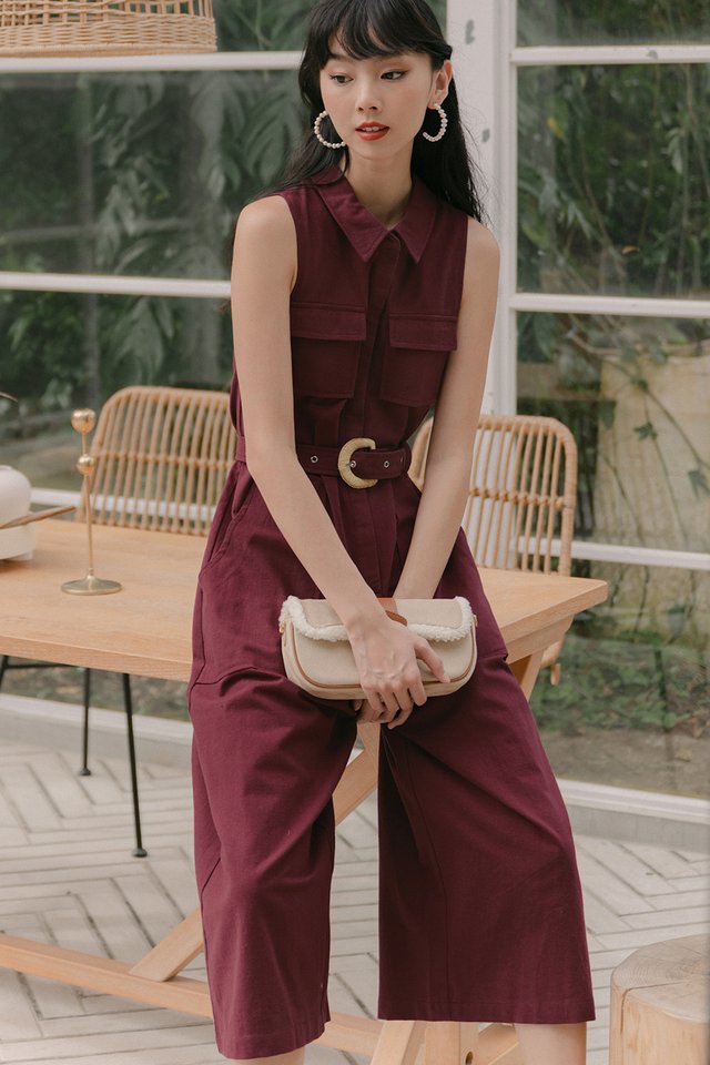 HENLEY BELTED JUMPSUIT IN WINE