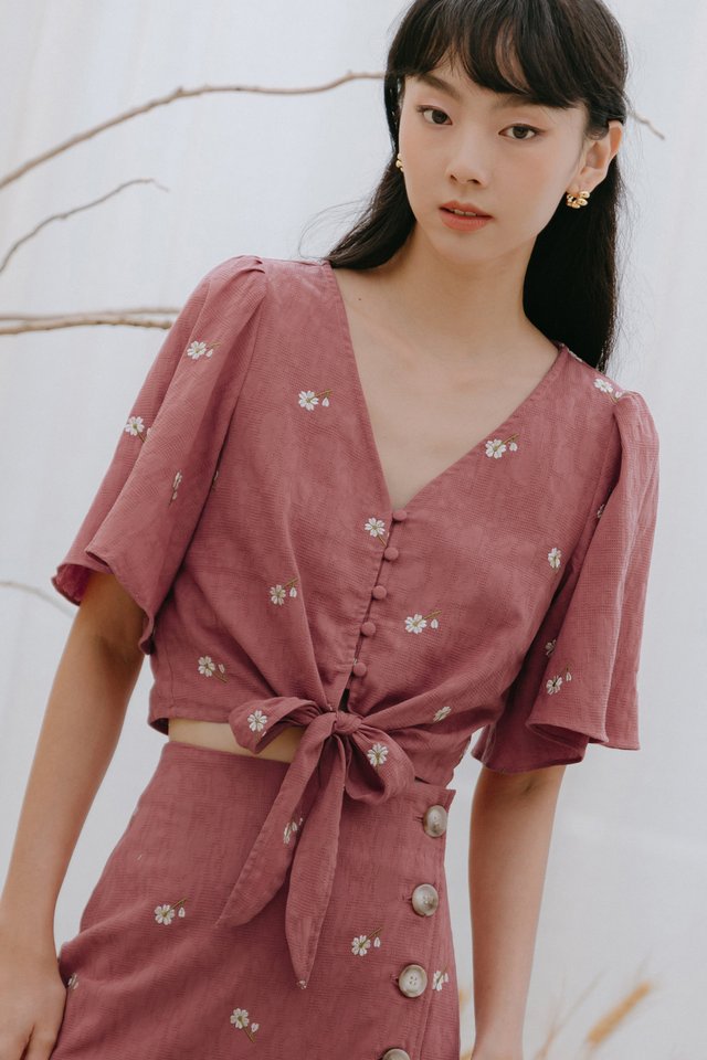 MADELYN EMBROIDERY TIE TOP IN DUSK ROSE