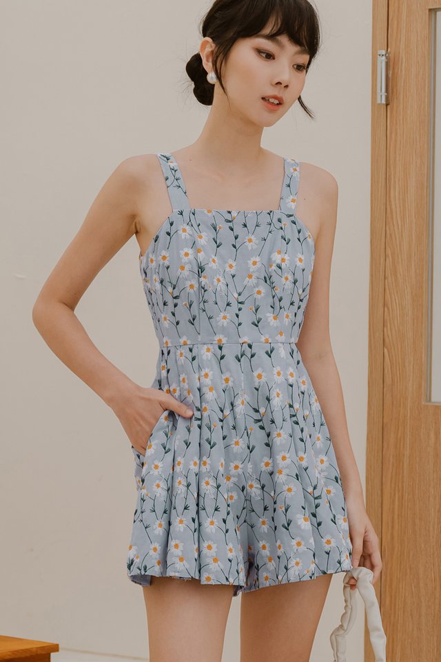 NAOMI EMBROIDERY PLAYSUIT IN PERIWINKLE BLUE