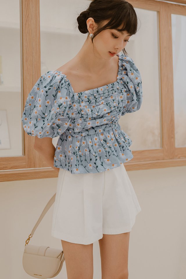 NAOMI RUCHED PEPLUM IN PERIWINKLE BLUE