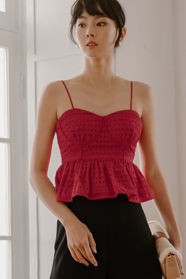 PAIGE EMBROIDERY TOP IN RED