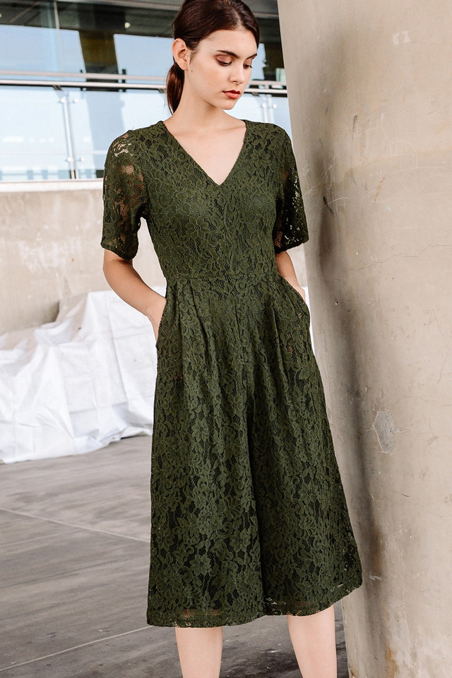 MARSEILLE LACE JUMPSUIT IN OLIVE